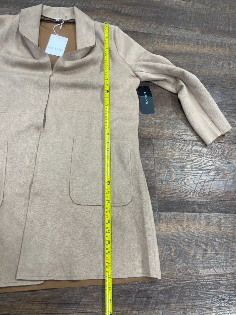 Olivia Grey XL Camel Textured Long Open Front Coat NWT Flaw - Picture 5 of 13